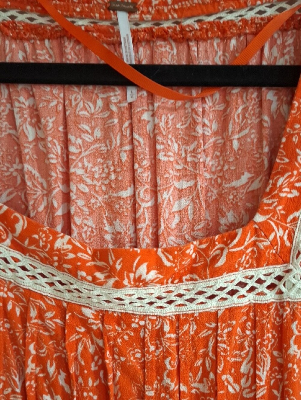 Free People Bright Orange Floral Lace-Trim Tunic - Picture 4 of 5